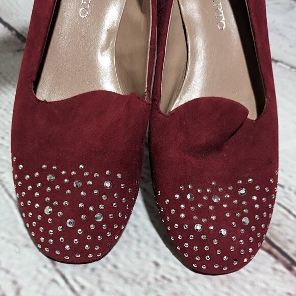 FRANCO SARTO Red Suede Rhinestone Embellished Loafer Shoe 7.5 NEW - Picture 2 of 11